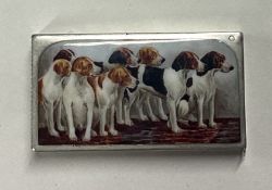 SAMPSON MORDAN: A fine silver and enamelled vesta case with hunting dog scene.