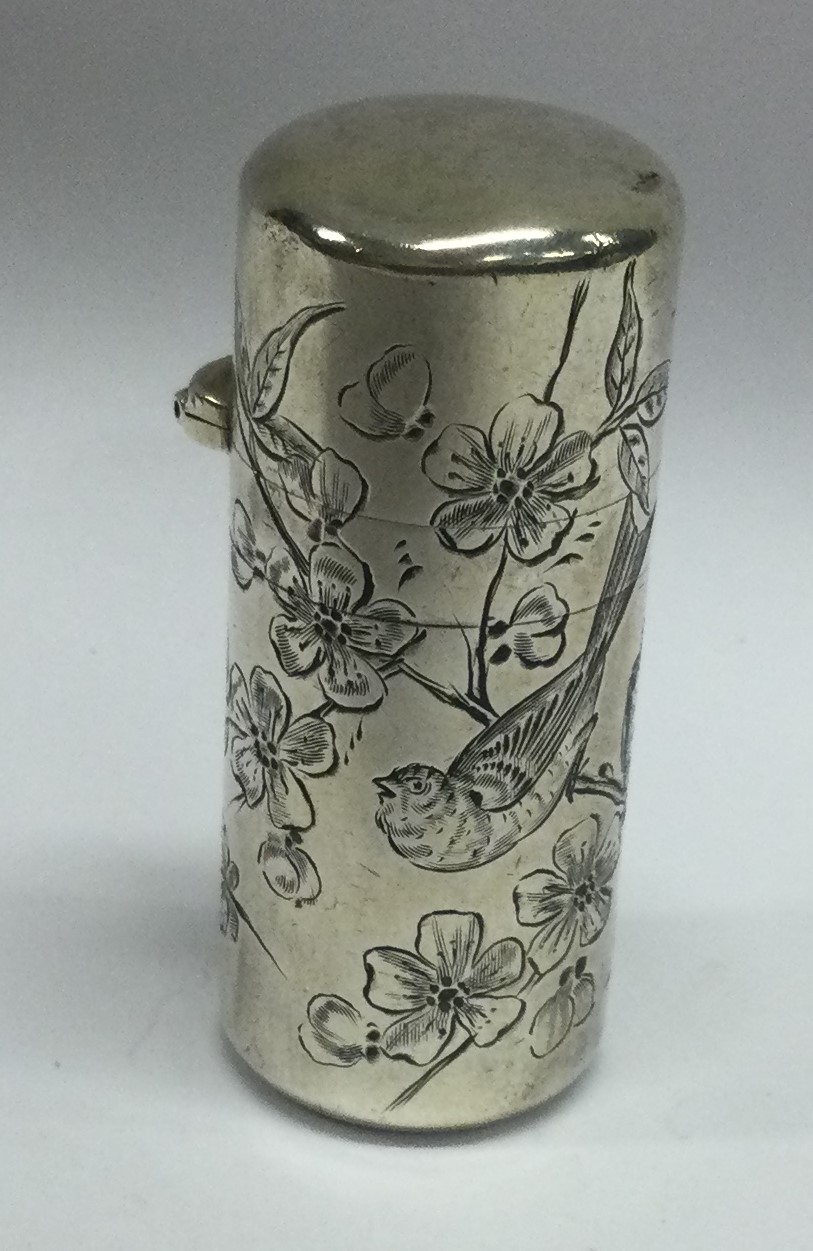 A Victorian scent bottle engraved with birds on trees. London 1882. - Image 2 of 2