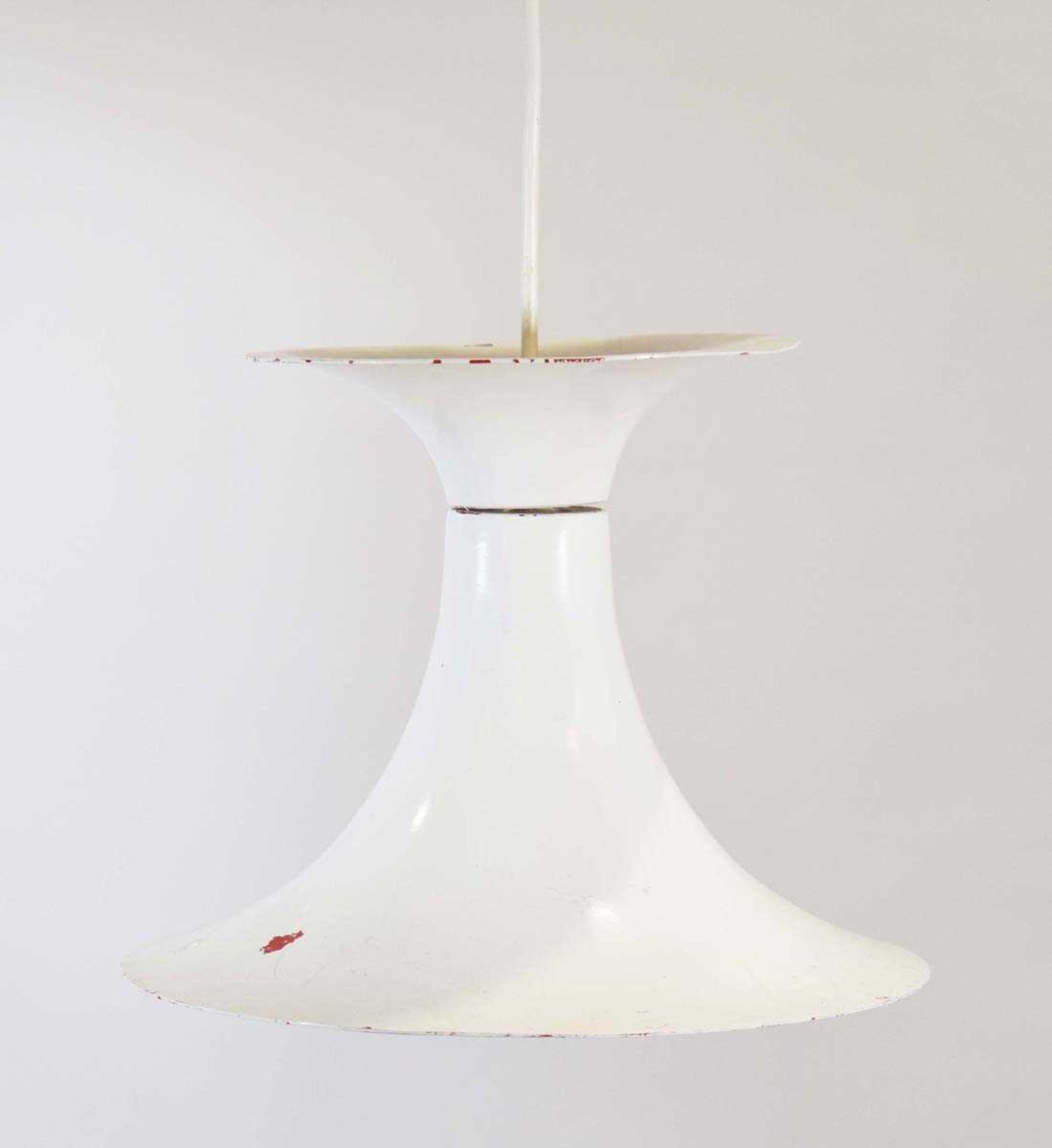 A Danish white enamelled pendant ceiling light of I-form