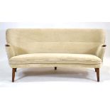 Kurt Olsen for Slagelse Mobelfabrik, an early 1960's Danish three-seater curved or 'banana' sofa