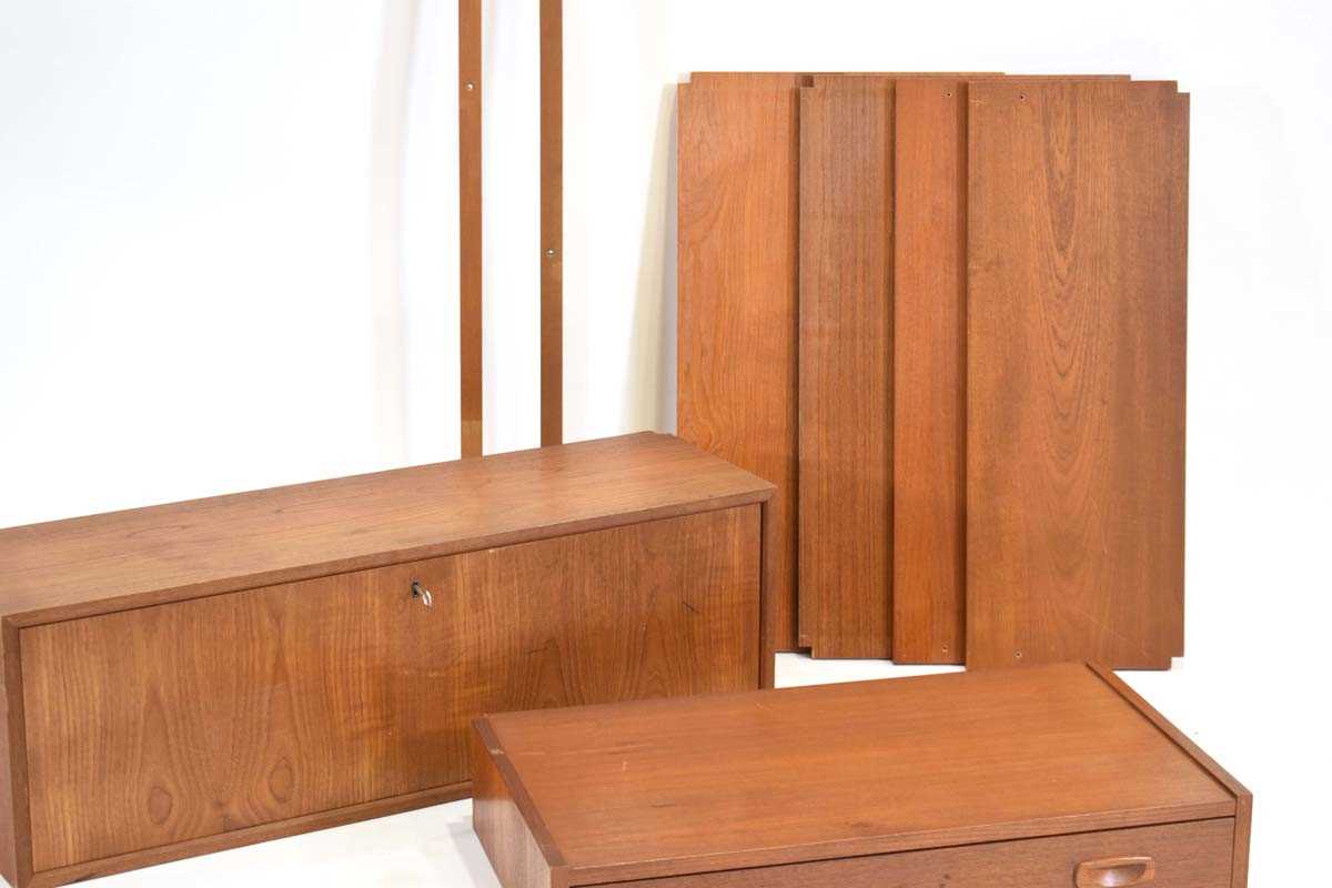 A 1960's Danish teak modular shelving system by Poul Cadovius including a bureau, writing table, two - Image 2 of 2