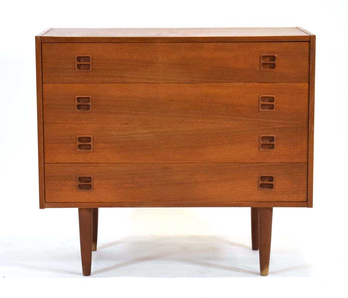 A 1960's Danish teak chest, the four long drawers each with an integral moulded handle, on - Image 2 of 6