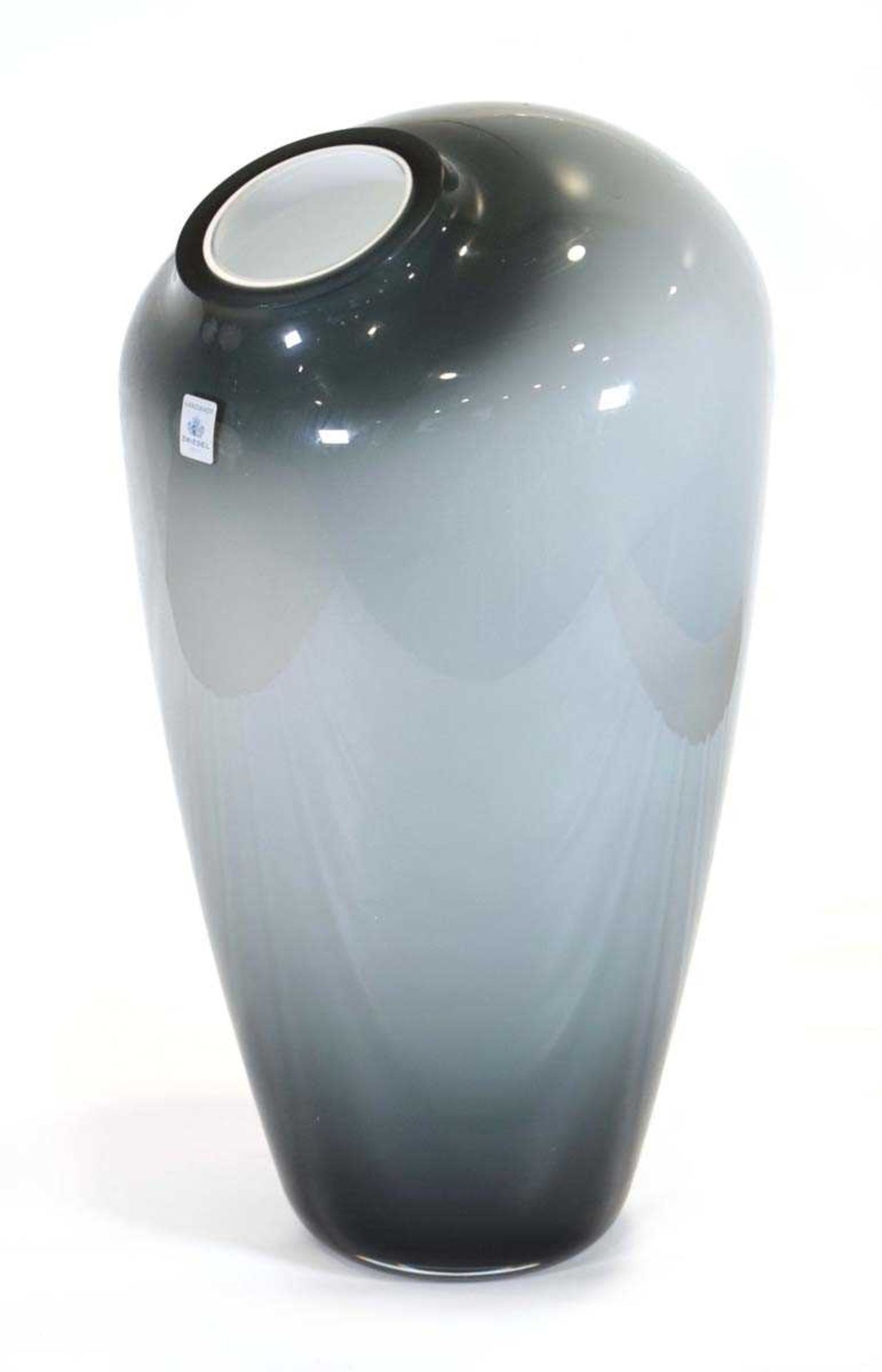 A German cased-glass vase, grey tapering to black, by Zwiesel, paper label to the side, h. 50 cm