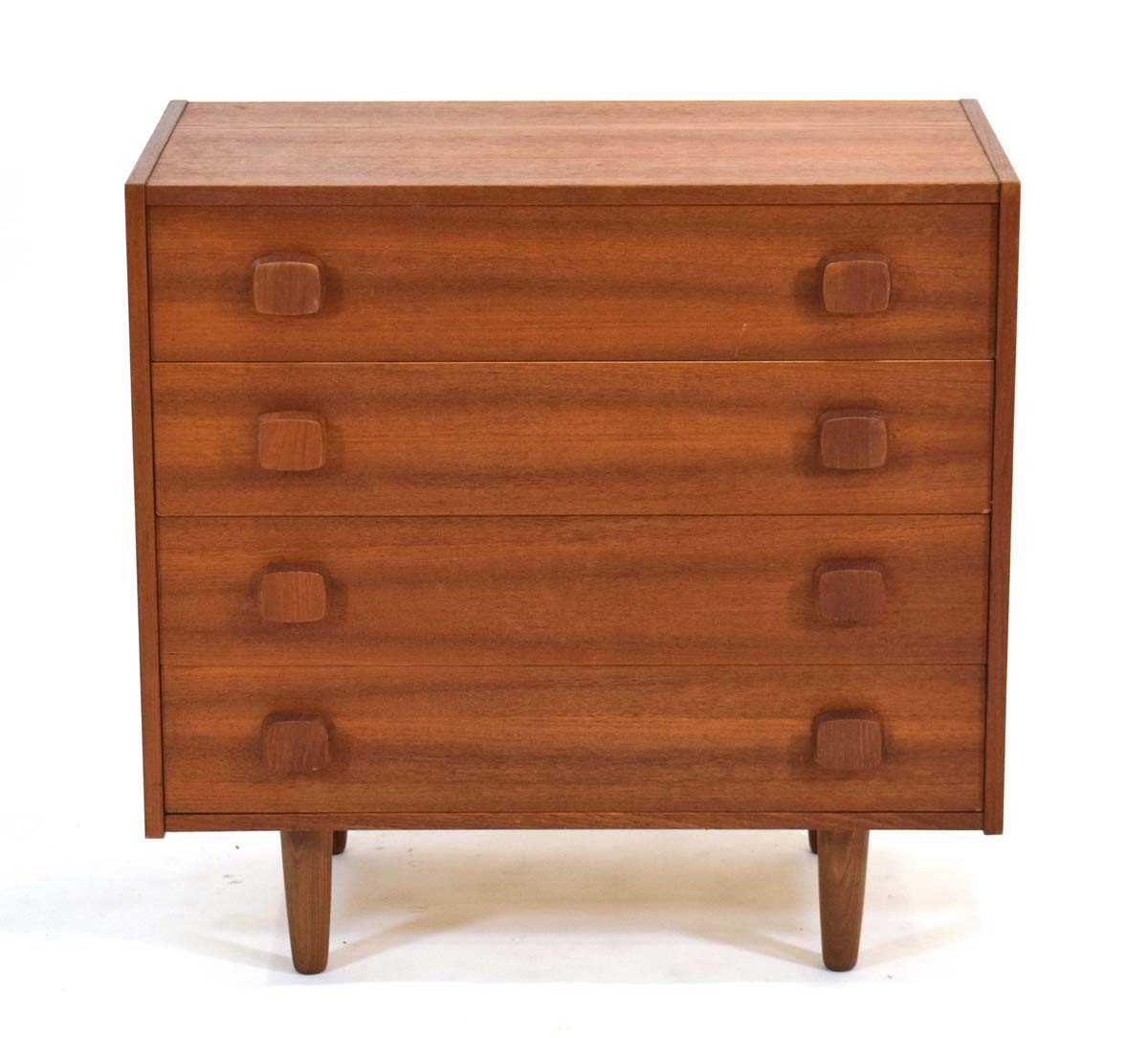 A 1960's Danish teak chest of four drawers with square moulded handles, on later tapering legs, w. - Image 2 of 4