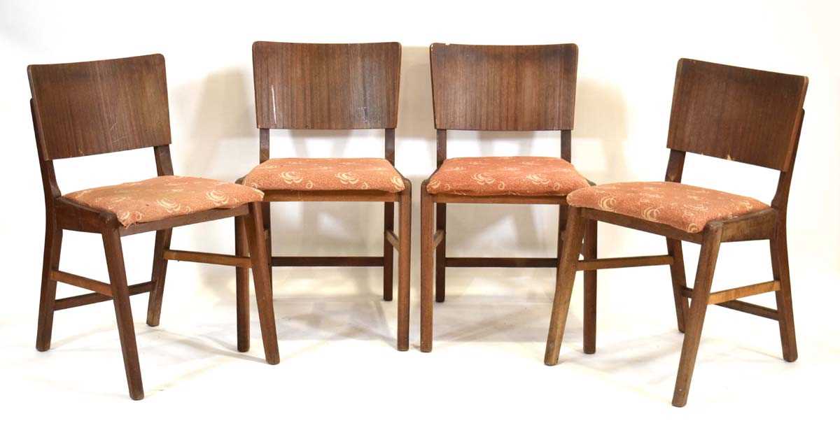 In the manner of Robin Day, a set of four 1940/50's utility dining chairs*Sold subject to our Soft