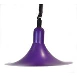 A 1970's Danish purple enamelled ceiling light of trumpet formWorking order unknown. Some minor