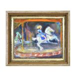 Swedish School,A girl riding a carousel,initialled SC,oil on canvas,image 44 x 53 cm