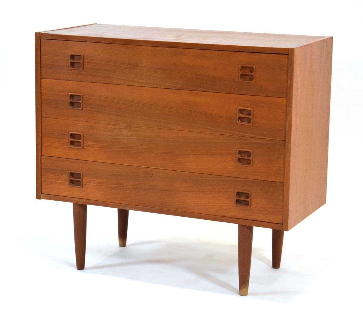 A 1960's Danish teak chest, the four long drawers each with an integral moulded handle, on