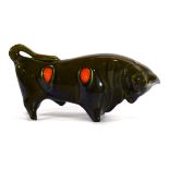 Colin Melbourne (1928-2009) for Trentham Pottery, a stylised figure of a bull with a green glaze and