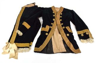 A black silk and embroidered ceremonial jacket, together with a matching pair of breeches,