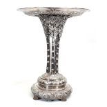 A late 19th/early 20th century Chinese Export silver tazza of bamboo design, with leafy pierced bowl