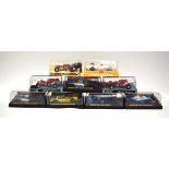 Nine Scalextric slot cars:C134 Elf Renault RS01,C121 Elf Tyrrell,C135 Elf 008,C129 March Ford 240