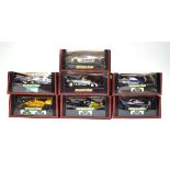 Seven Scalextric slot cars:C184 Minardo F1,C143 Williams Renault FW15C,C434 Lotus Honda turbo,C137