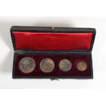 A Victorian four coin old head maundy set dated 1893, cased