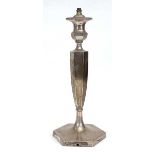 An early 20th century silver lamp base of canted knopped form, Sheffield 1927, h. 38 cm (lacking