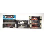 Eight Scalextric slot cars:C108 McLaren M23,C133 Wolf WR5 F1,C107 Wolf WR5 red F1,C124 Ferrari 312