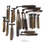 Bookbinders Finishing Tools : Set of 8 Farthing Wheels of various widths, 7 miscellaneous gouges and