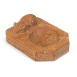 A Robert 'Mouseman' Thompson oak ashtray with the signature mouse, 10 x 7.5 cm