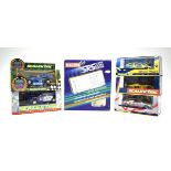 Five Scalextric slot cars:C213 Ford Mondeo,C093 Tyrrell Ford 007,C020 Maclaren F1 MT4/2B and three