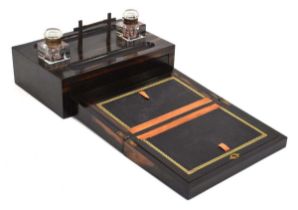 A Victorian coromandel writing slope with two glass fitted inkwells, w. 33 cm