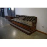 For restoration: A substantial button upholstered and ebonised satin walnut snooker bench in the