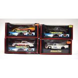 Four Scalextric slot cars:C463 Shell Porsche 962,C428 Porsche - black,C436 Porsche 962 andC125