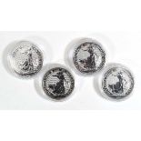 Four Britannia silver proof 1oz coins (4)
