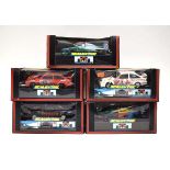 Five Scalextric slot cars:C237 Ford Benetton B193,C123 Janspeed Cosworth,C456 Ford Cosworth,C455