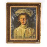Attributed to Gustaw Pilatti (1874–1931),A head and shoulders study of a woman wearing a white hat,