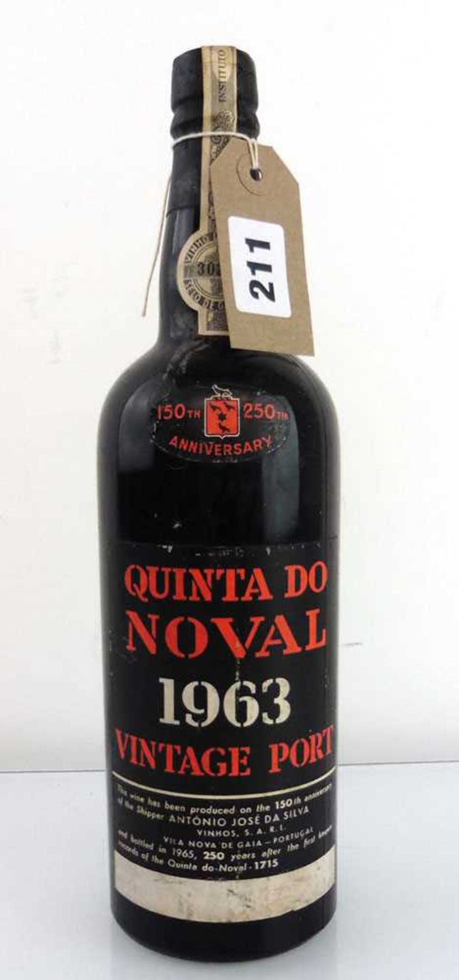 A bottle of Quinta Do Noval 1963 Vintage Port (ullage top shoulder)