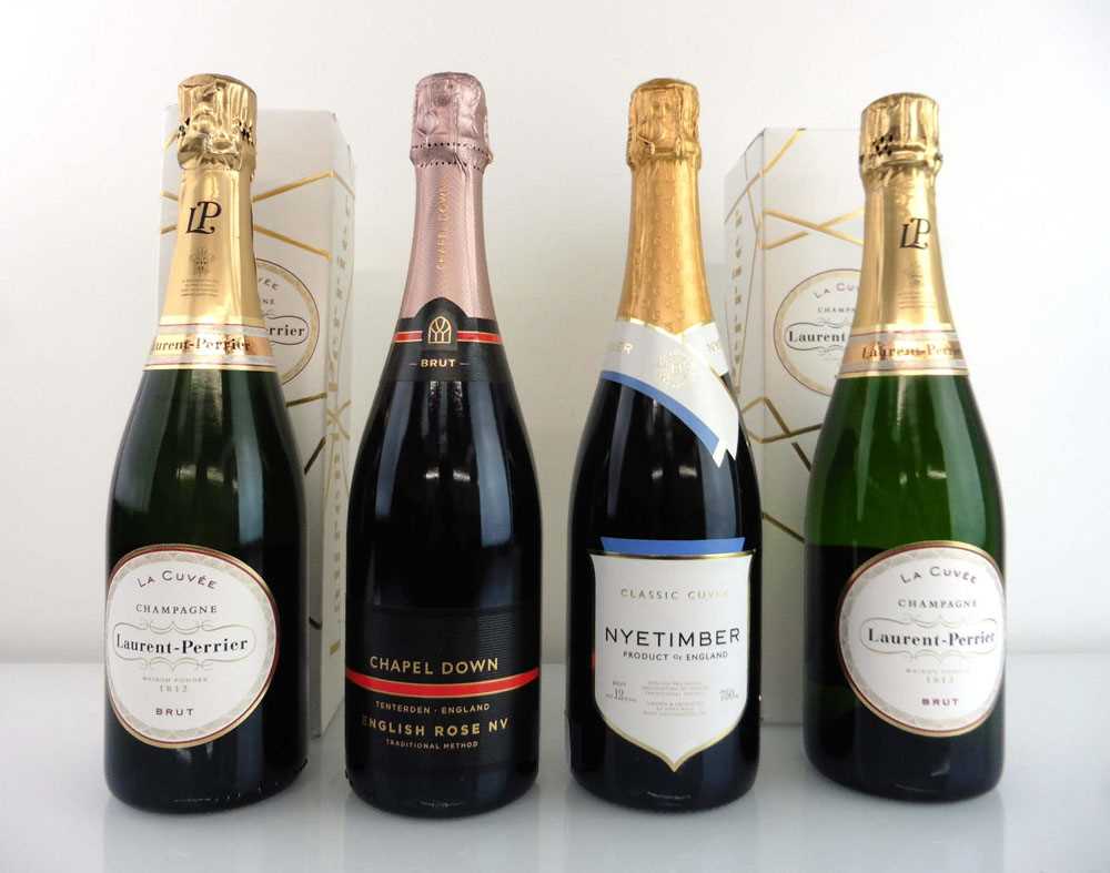 +VAT 4 bottles, 2x Laurent Perrier Brut La Cuvee Champagne with box 75cl & 1x Chapel Down Brut