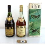 2 bottles of Hine V.S.O.P. Vieux Cognac with 1 box circa 1970's 24 fl oz 70 proof