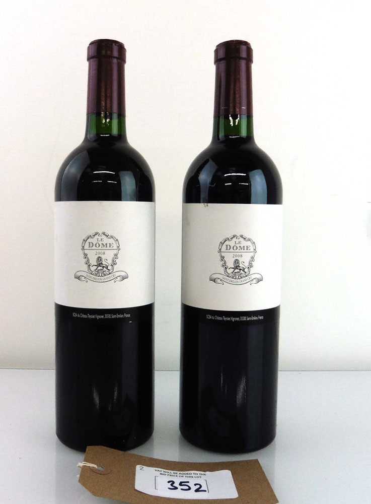 +VAT 2 bottles of Le Dome 2008 Saint-Emilion Grand Cru, France (ullages into neck) (Note VAT added