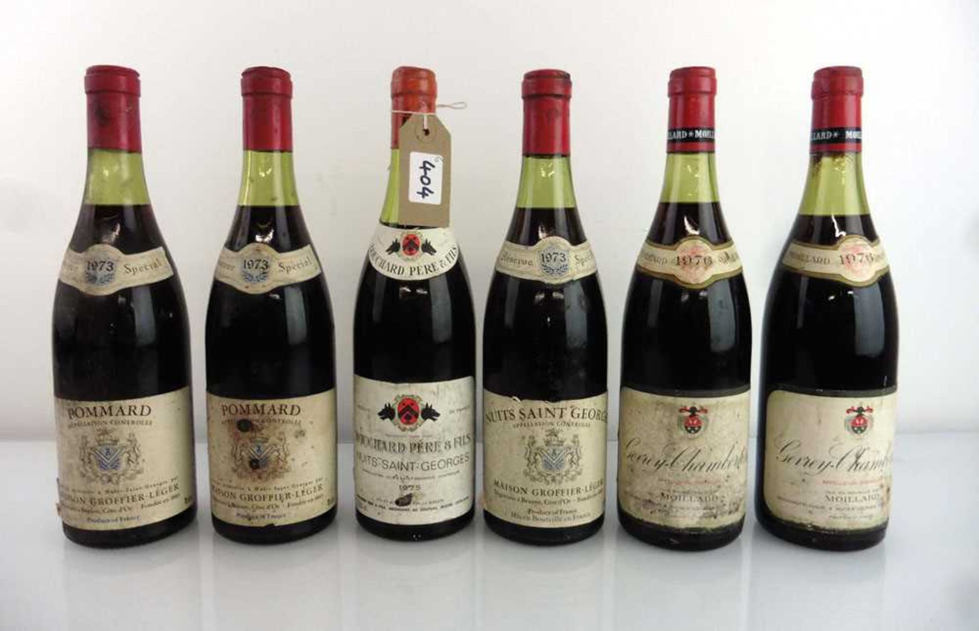 6 bottles old Burgundy, 1x 1975 Bouchard Pere & Fils Nuits-Saint-Georges Cote de Nuits, 1x 1973