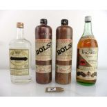 4 old bottles, 1x Eucario Gonzalez "Jalisco" Teqila circa 1970's 26 2/3 fl oz 66.5 proof, 1x Ron