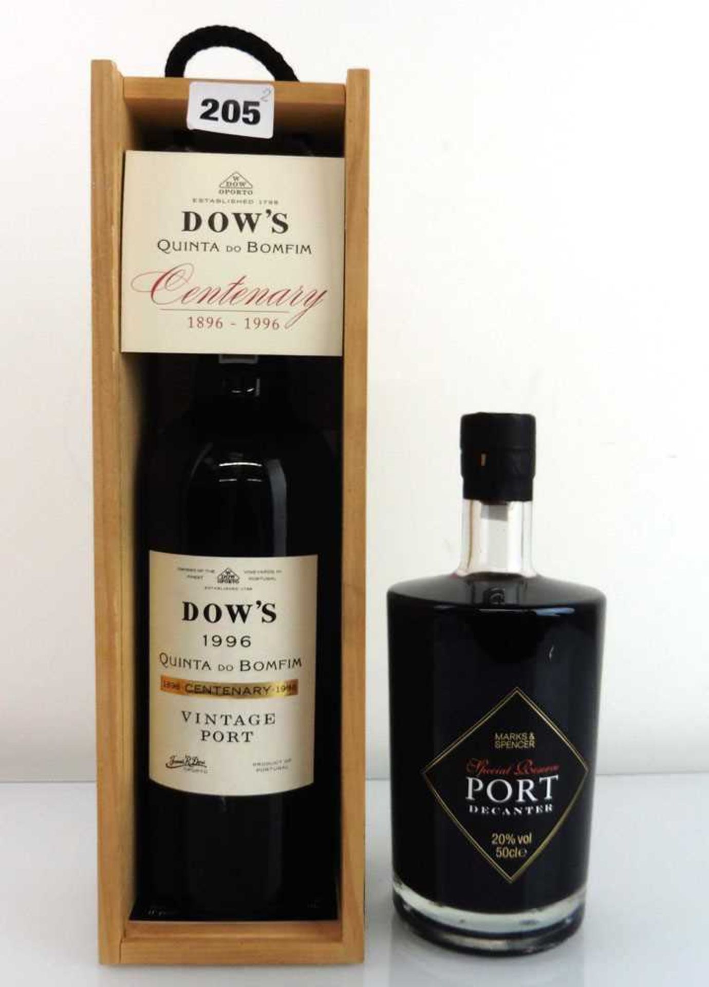 2 bottles, 1x Dow's Quinta do Bomfim Centenary 1996 Vintage Port with own wooden box & 1x M&S