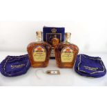 2 bottles of Seagram's Crown Royal 1967 Canadian Whisky with velvet bags & 1 box, 4/5 Quart 80 proof
