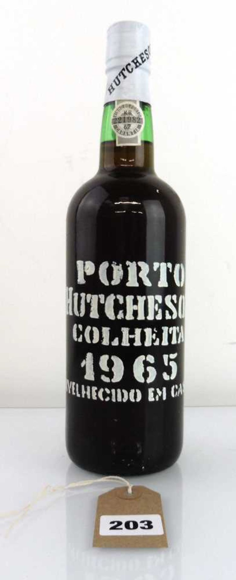 A bottle of 1965 Hutcheson Colheita Port Portugal (Ullage into neck)