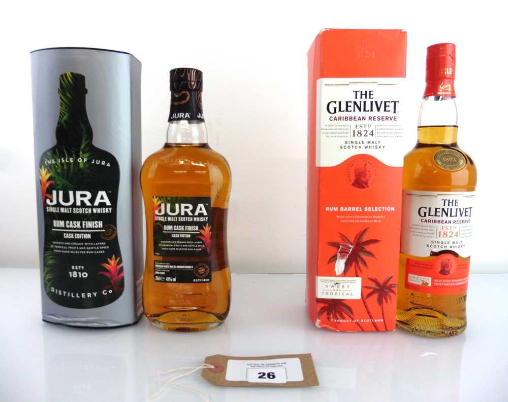 +VAT 2 bottles, 1x The Glenlivet Caribean Reserve Rum Barrel Selection Single Malt Scotch Whisky 40%