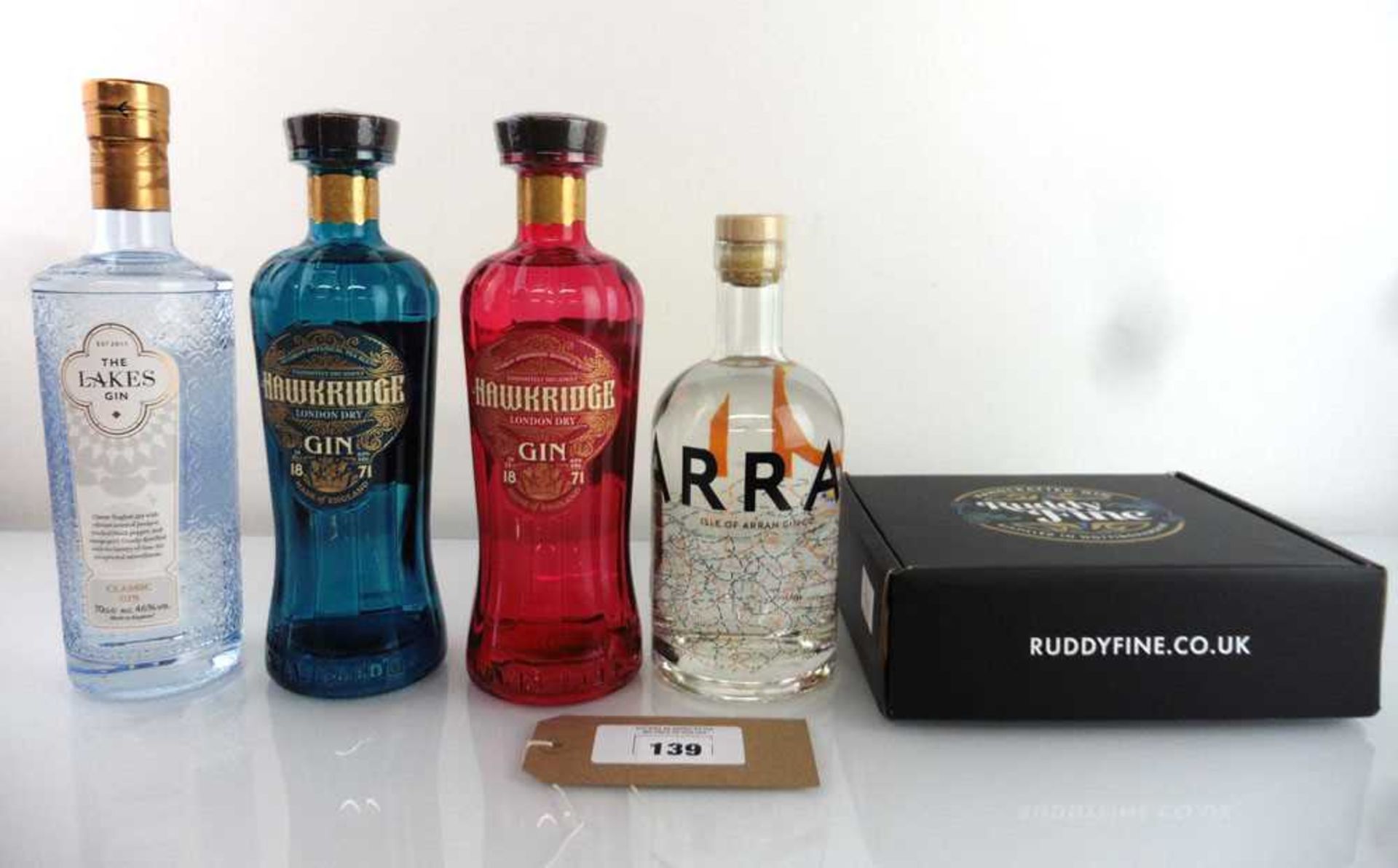 +VAT 6 various bottles, 2x Hawkridge London Dry Gin Red & Blue styles 70cl 42%, 1x Isle of Arran Gin