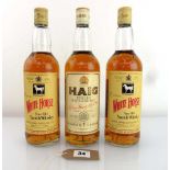 3 old bottles of Fine Old Scotch Whisky circa 1980's 1x Haig 75cl 40% & 2x White Horse 75cl 40%