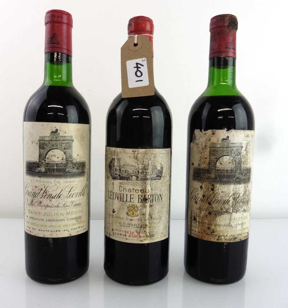 3 bottles, 1x Chateau Leoville Barton 1964 Saint-Julien, France (Ullage top shoulder), 2x Chateau