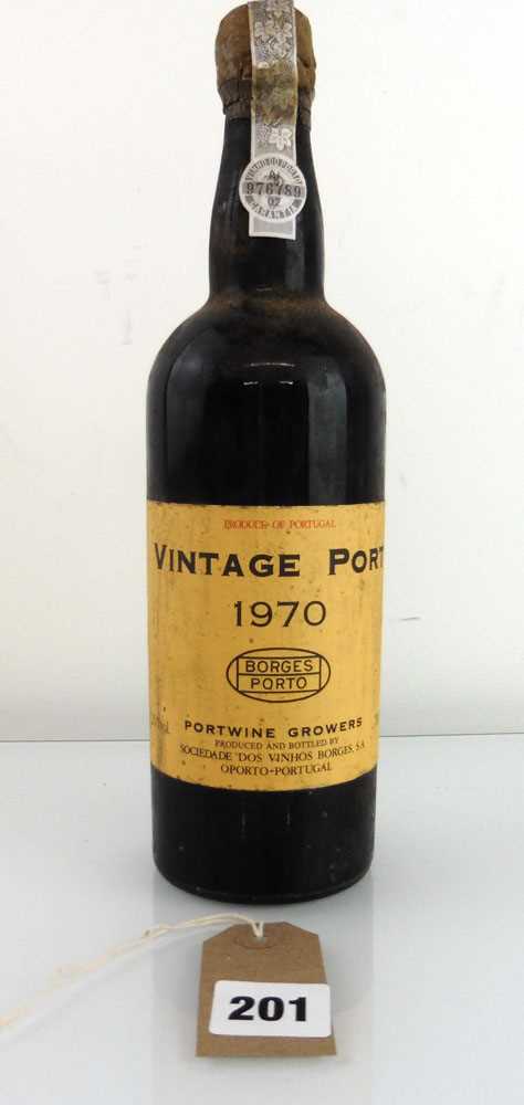 A bottle of Vinhos Borges 1970 Vintage Port Portugal (Ullage upper mid shoulder)