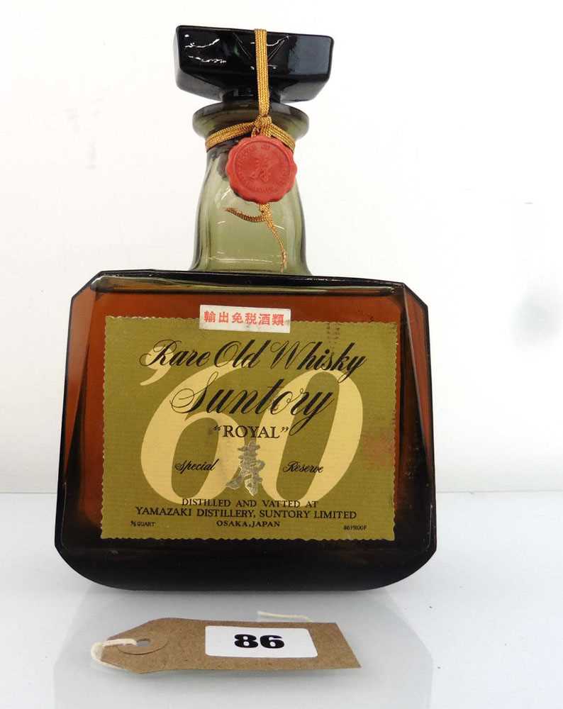An old bottle of Suntory Royal 60 Special Reserve Rare Old Whisky from the Yamazaki Distillery,