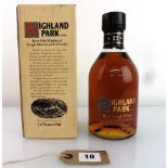 A bottle of Highland Park 12 year old Rare Old Highland Single Malt Scotch Whisky, old style with