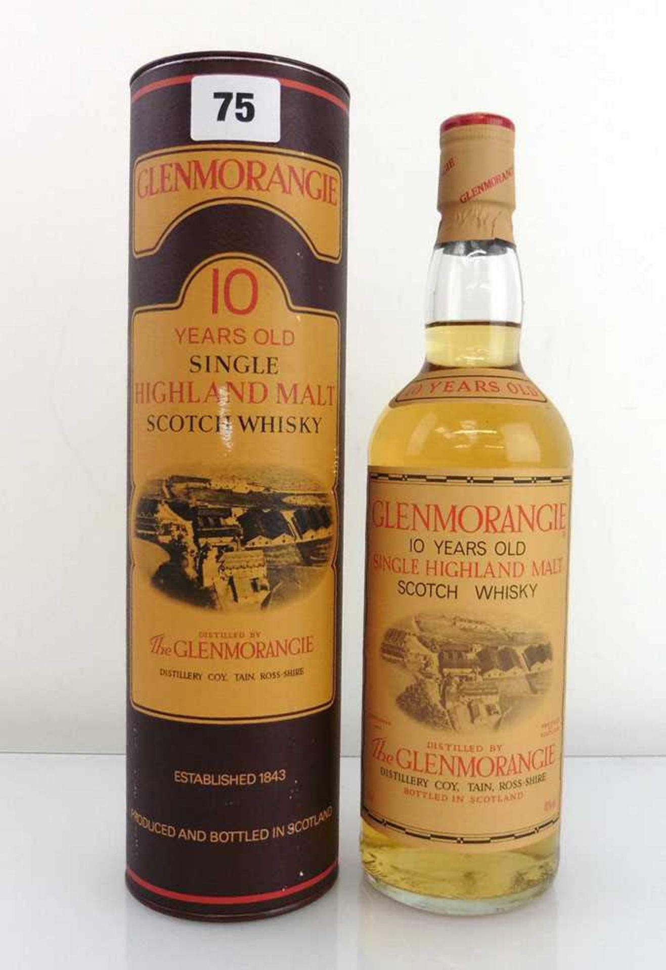 An old style bottle of Glenmorangie 10 year old Single Highland Malt Scotch Whisky with carton circa