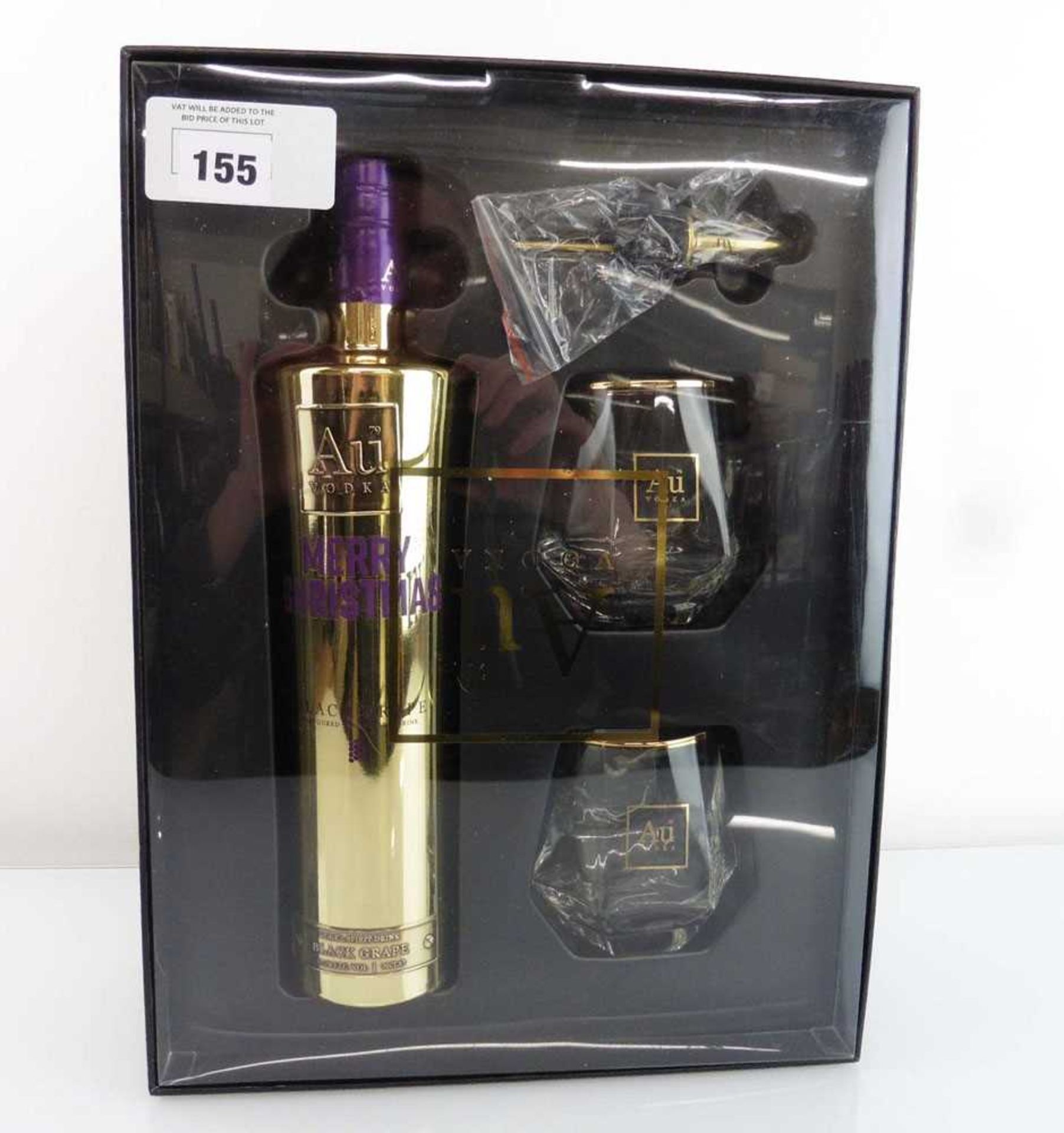 +VAT An Au Vodka Merry Christmas Gift Set with Black Grape Vodka 70cl 35.2%, pourer spout & 2