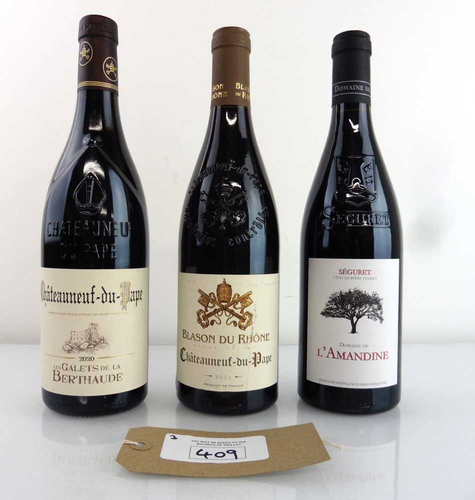 +VAT 3 bottles, 1x 2020 Domaine de l'Amandine Cotes du Rhone Villages Seguret France, 1x Domaine