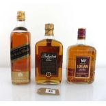 3 old bottles of Scotch Whisky, 1x Johnnie Walker Black Label circa 1970's 75.7cl 26 2/3 fl oz 70