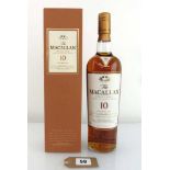 A bottle of The MACALLAN 10 year old Single Malt Highland Scotch Whisky matured in Jerez Sherry